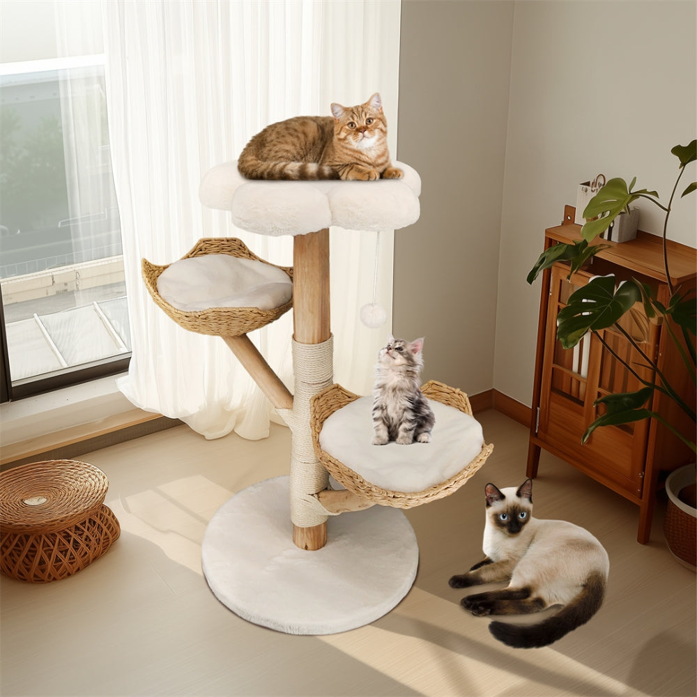 RattanCloud – Natuurlijke Kattenboom met Meerdere Verdiepingen en Zachte Wolkentop