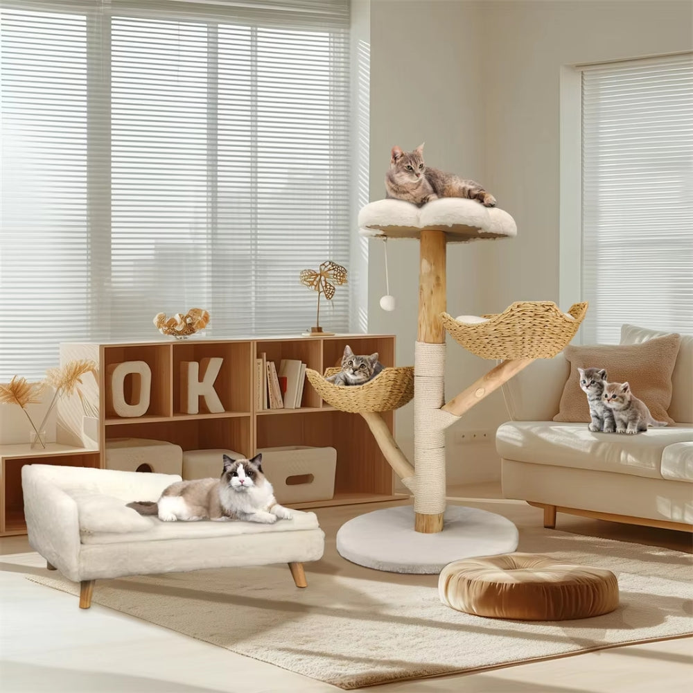 RattanCloud – Natuurlijke Kattenboom met Meerdere Verdiepingen en Zachte Wolkentop